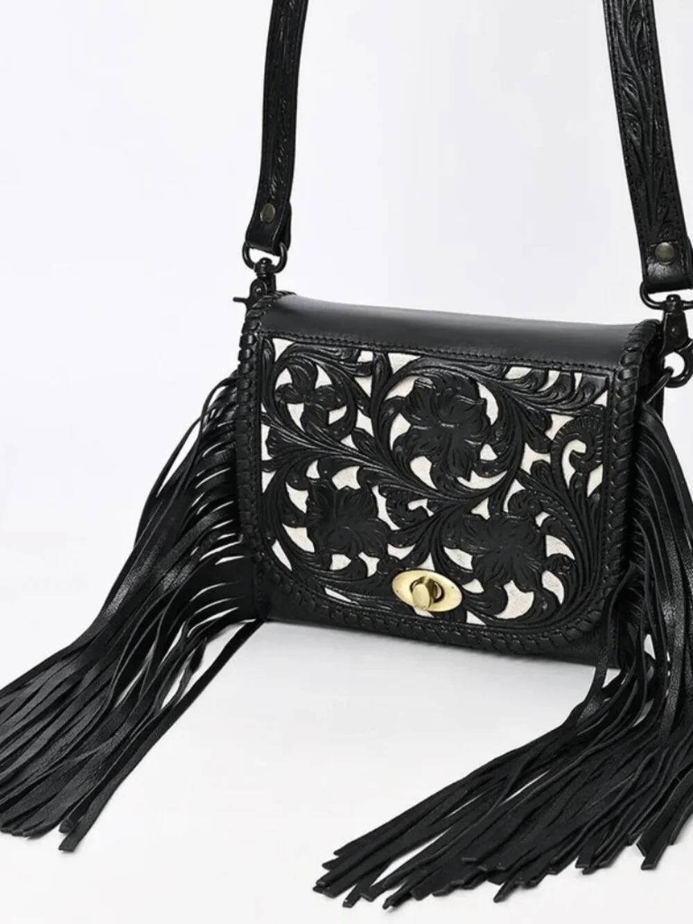 American Darling Boho Noir Fringe Crossbody Satchel